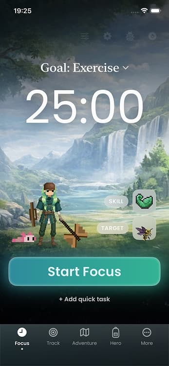 Focus Hero timer screen